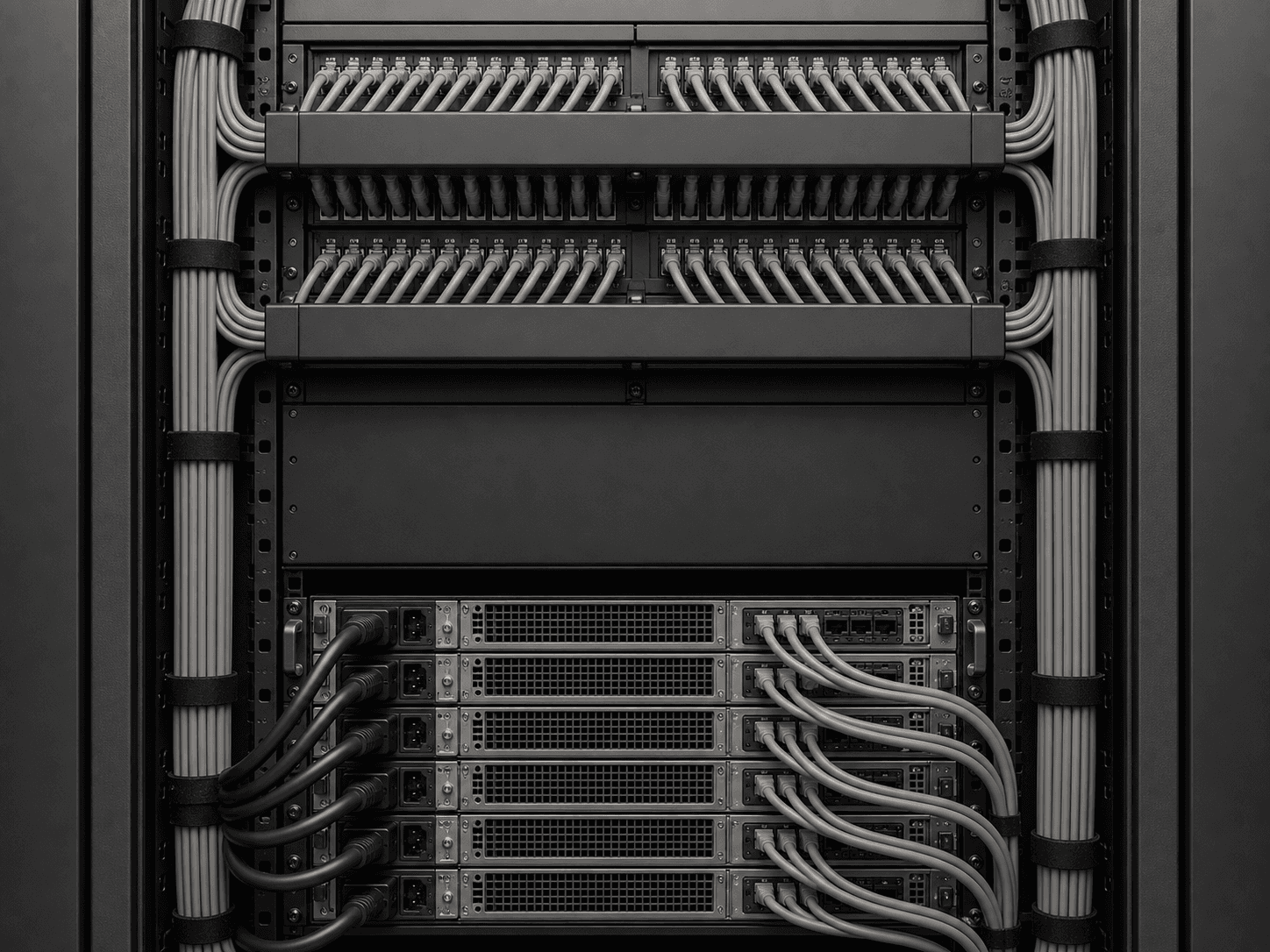 Cabeamento organizado em rack